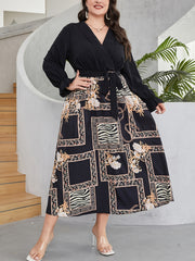  Colorblock Maxi Dress with Flounce Sleeves