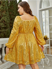 Women's Plus Glitter Sequins Lantern Sleeve Party Dress