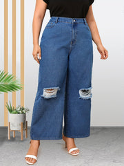 Plus Size Ripped High Rise Wide Leg Jeans