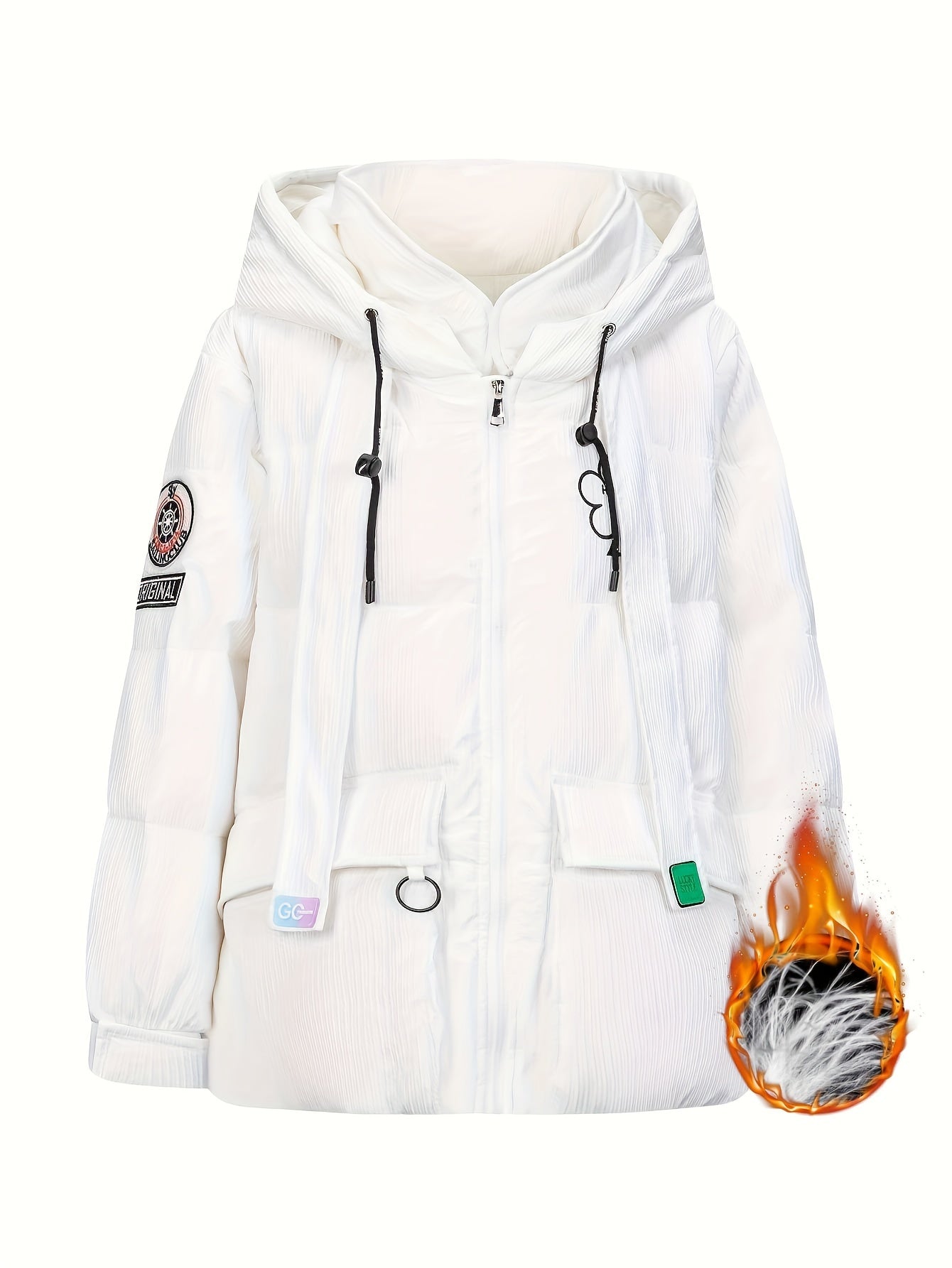 Women's Drawstring Puffer Jacket Hooded Winter Sports