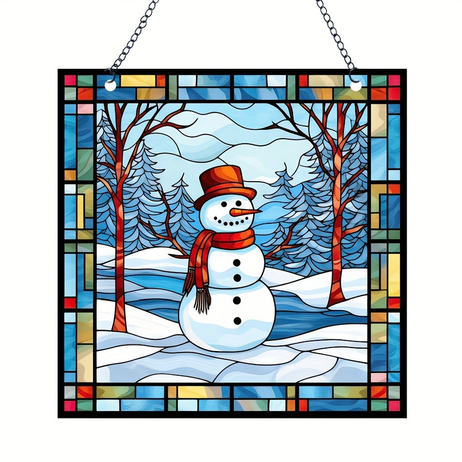 Acrylic Round Christmas Snow Snowman Window Decoration