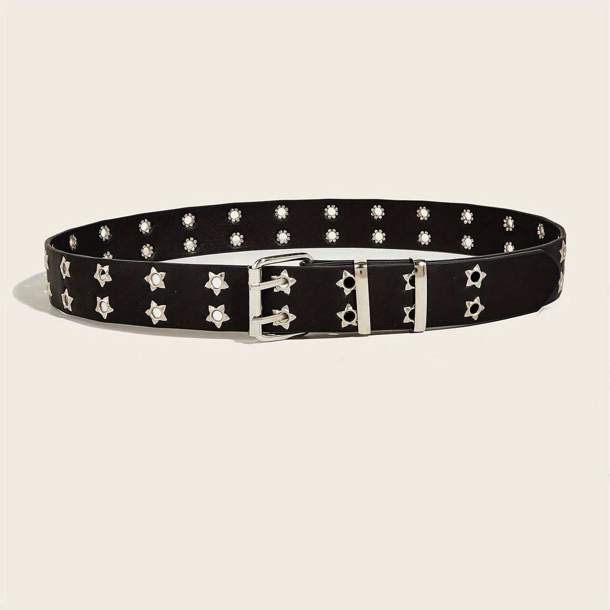 Pentagram Eyelet Rivet Belt Hollow Out PU Leather Belt Hip Hop Jeans Waistband