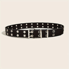Pentagram Eyelet Rivet Belt Hollow Out PU Leather Belt Hip Hop Jeans Waistband