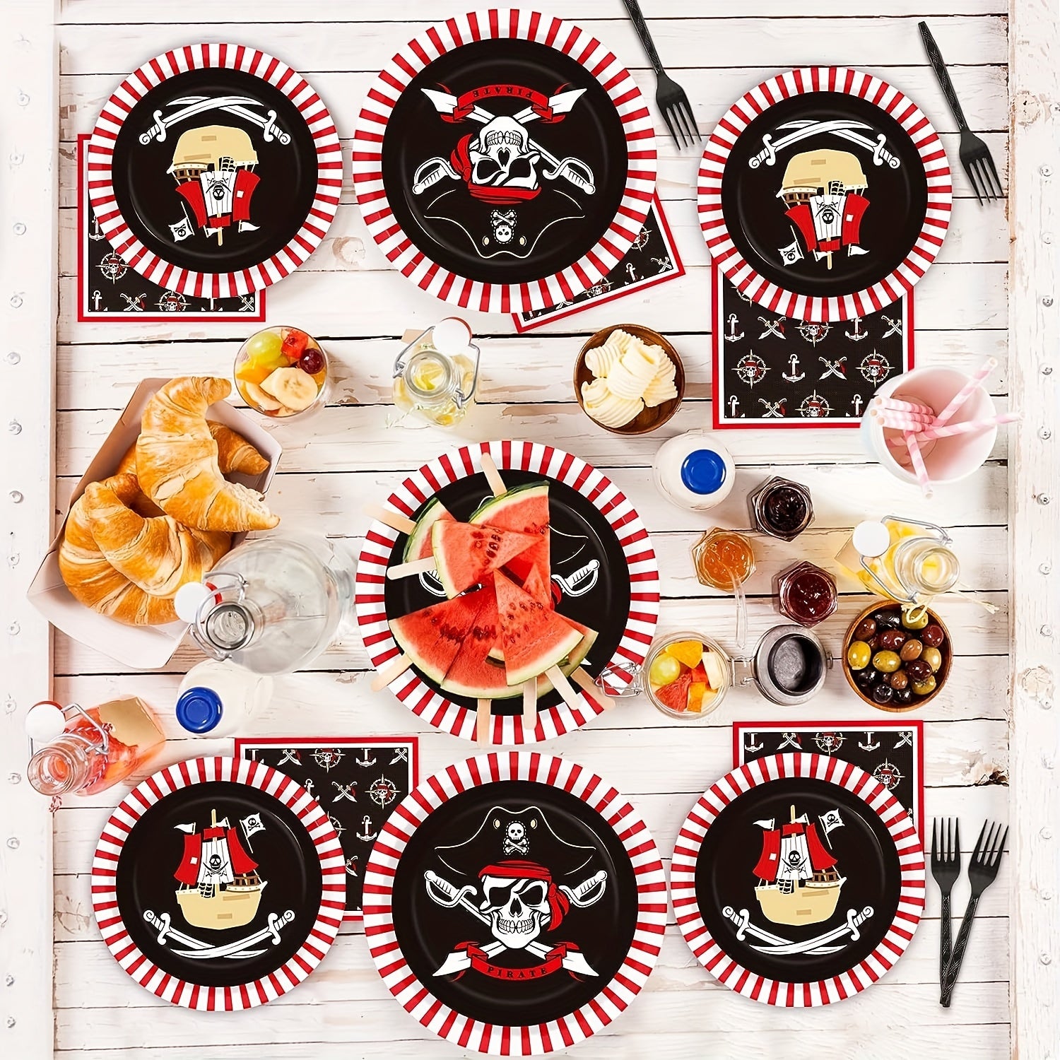 20pcs 17 Party Paper Plates Pirate Theme Party Tableware Set