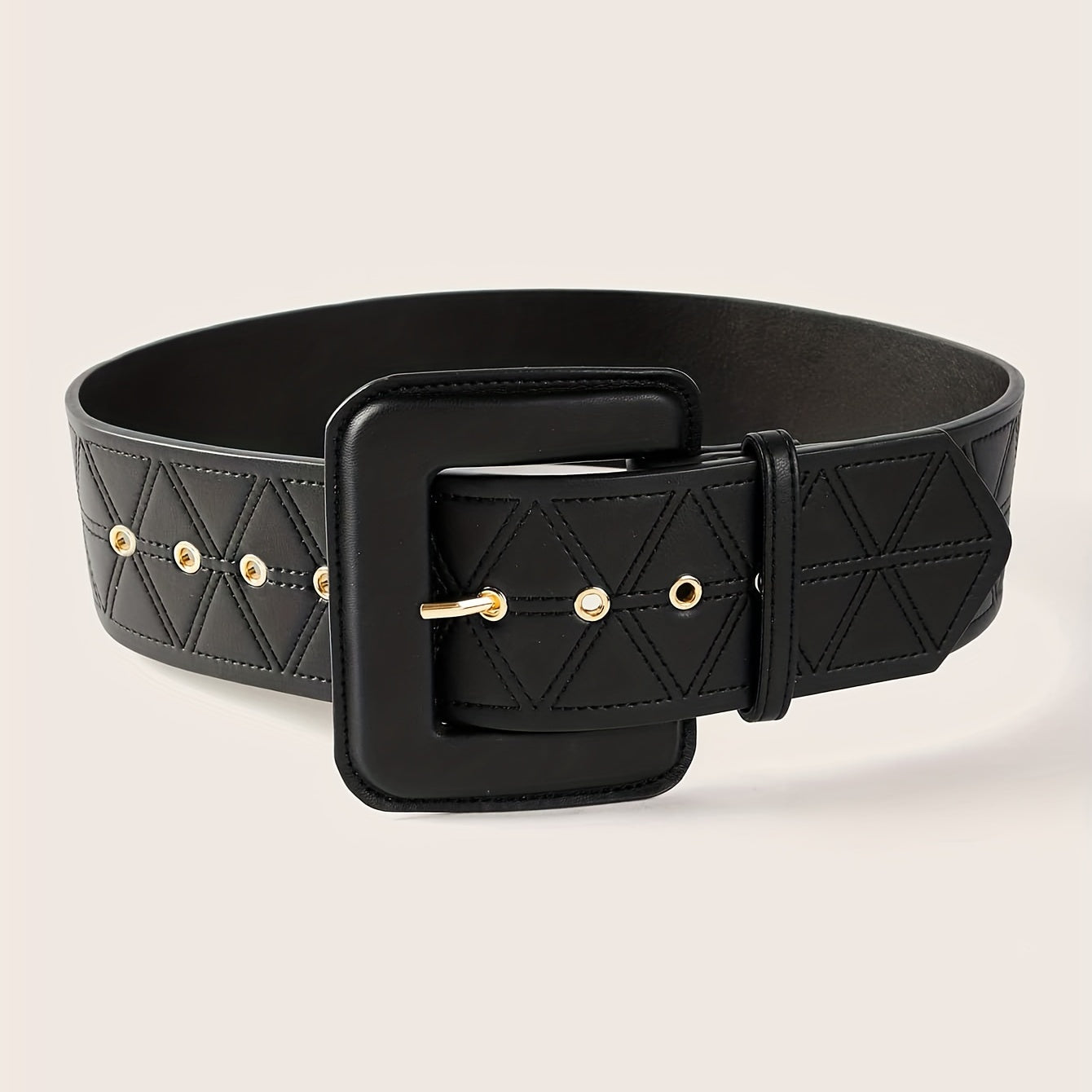 Triangle Suture Wide PU Belts Square Buckle Waist Belt