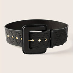 Triangle Suture Wide PU Belts Square Buckle Waist Belt