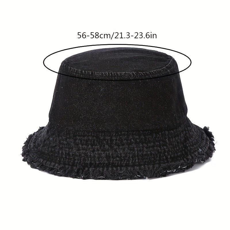 Unisex Denim Bucket Hat Frayed Brim Foldable Casual Fisherman Cap
