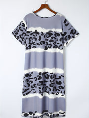  Colorblock Leopard Print V Neck Tee Dress