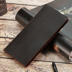 Leather Long Bifold Checkbook Wallet for Men