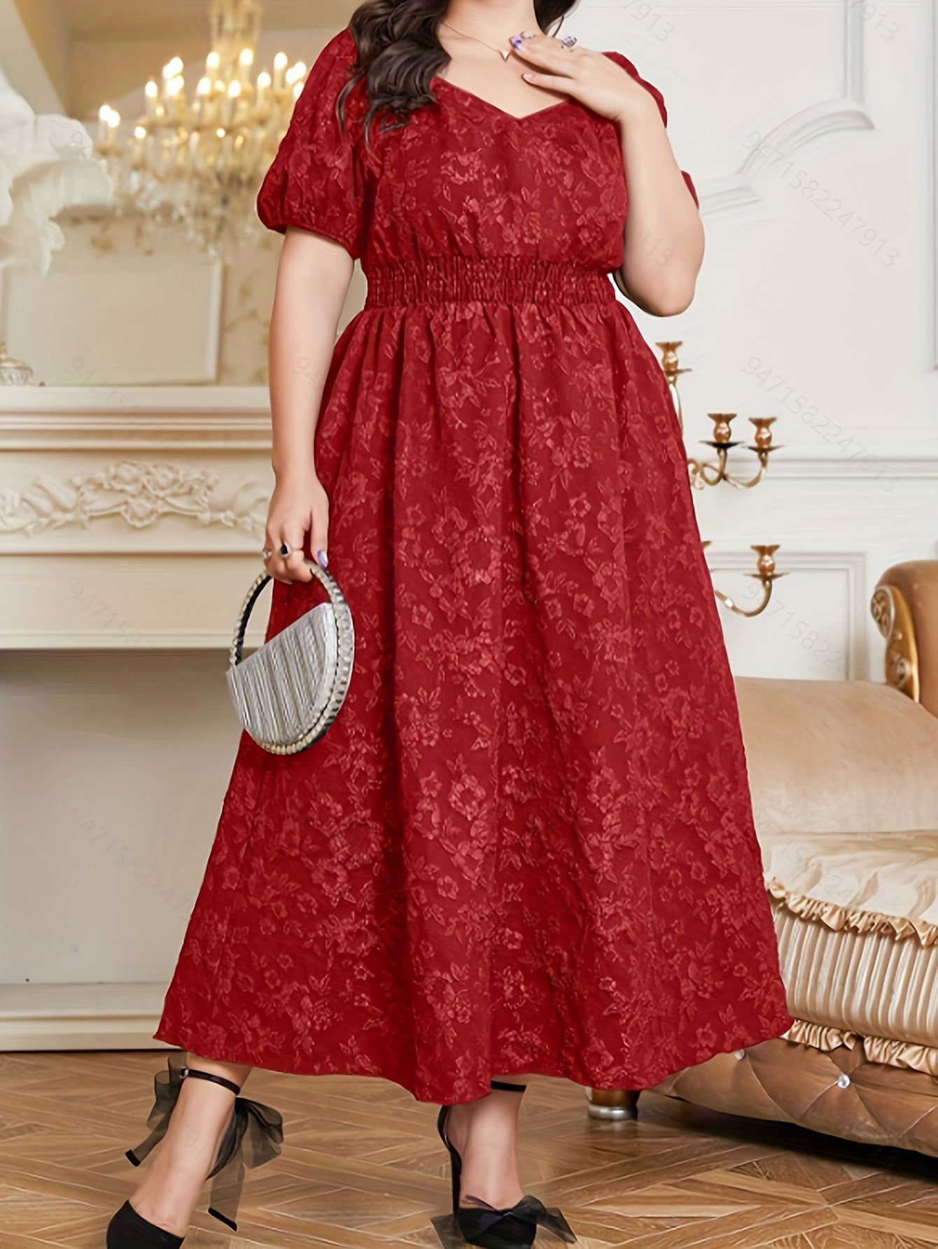 Romantic Kaftan Dress Women's Plus Floral Print Puff Sleeve
