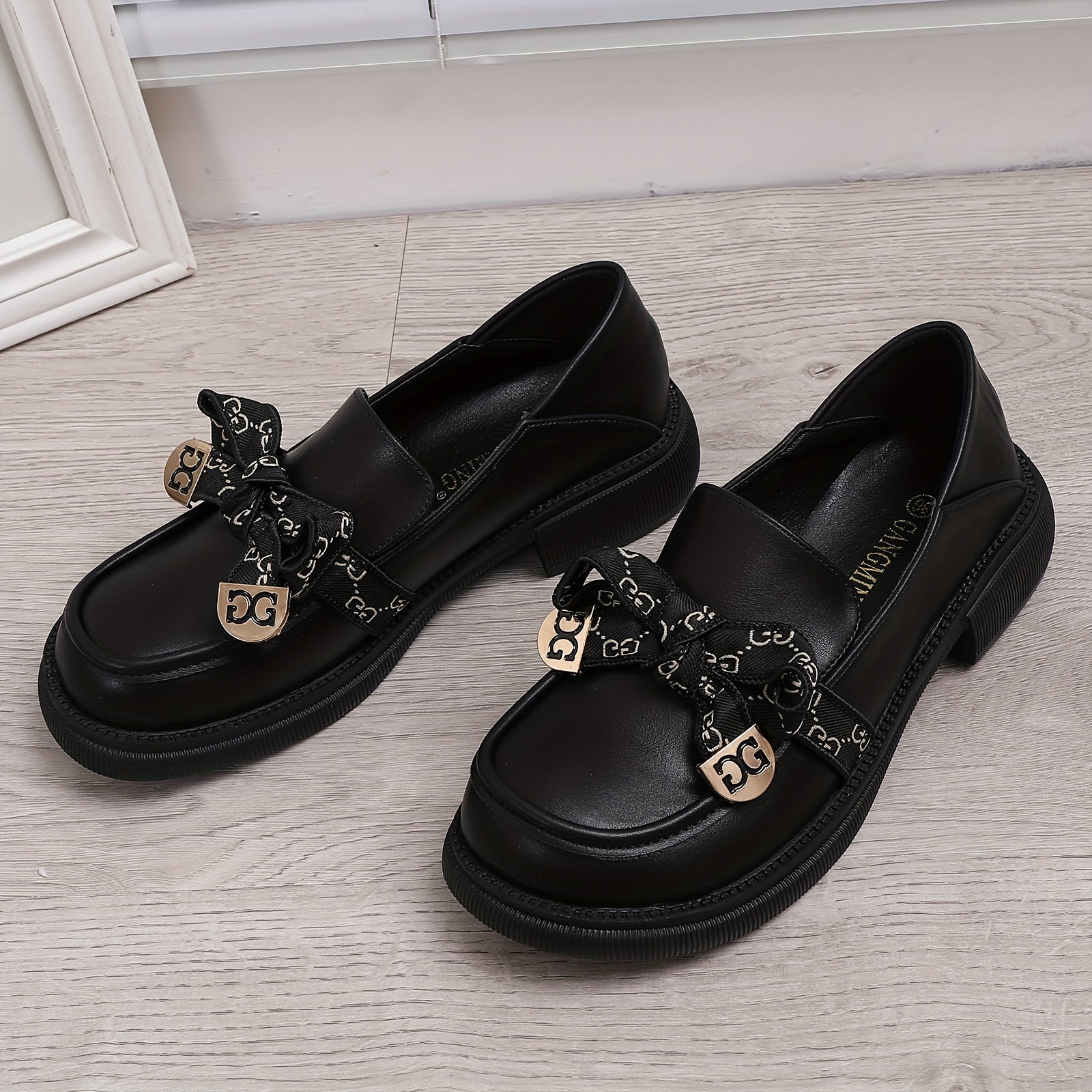 Women's Bowknot Chunky Heel Loafers Slip On Shoes