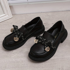 Women's Bowknot Chunky Heel Loafers Slip On Shoes