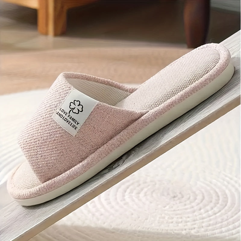 Women's Linen Slippers Open Toe Slip On Home Shoes Bedroom Flat Mute