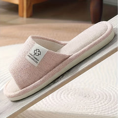 Women's Linen Slippers Open Toe Slip On Home Shoes Bedroom Flat Mute