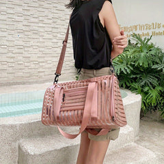 Large Pink Stripe Transparent Wash Bag PVC Handbag Waterproof Travel Storage