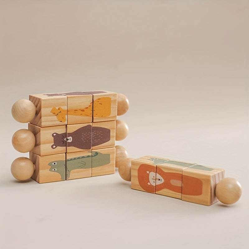 Colorful Wooden Animal Shape Matching Puzzle with Rotating Rattle