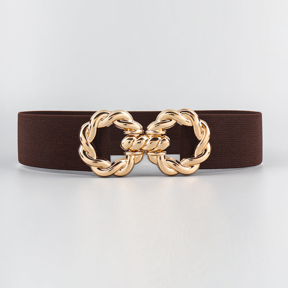 Women's Multicolor Elastic Belt w/ Golden Ring Buckle for Dress