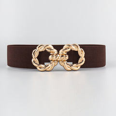 Women's Multicolor Elastic Belt w/ Golden Ring Buckle for Dress