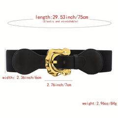 Geometric Wide Belt Elastic Vintage Waistband For Women