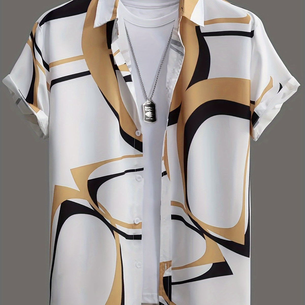 Cat & Coconut Tree Print Men's Short Sleeve Shirt