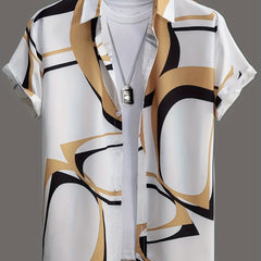 Cat & Coconut Tree Print Men's Short Sleeve Shirt