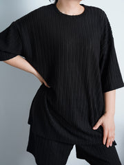  Ribbed Knit Sweater Set Short Sleeve Pullover & Short