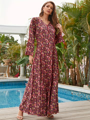  Abaya Dress Women's Plus Ditsy Floral & Stripe Print Maxi Dress