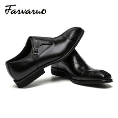 FARWARWO Leather Monk Strap Dress Shoes for Wedding Office