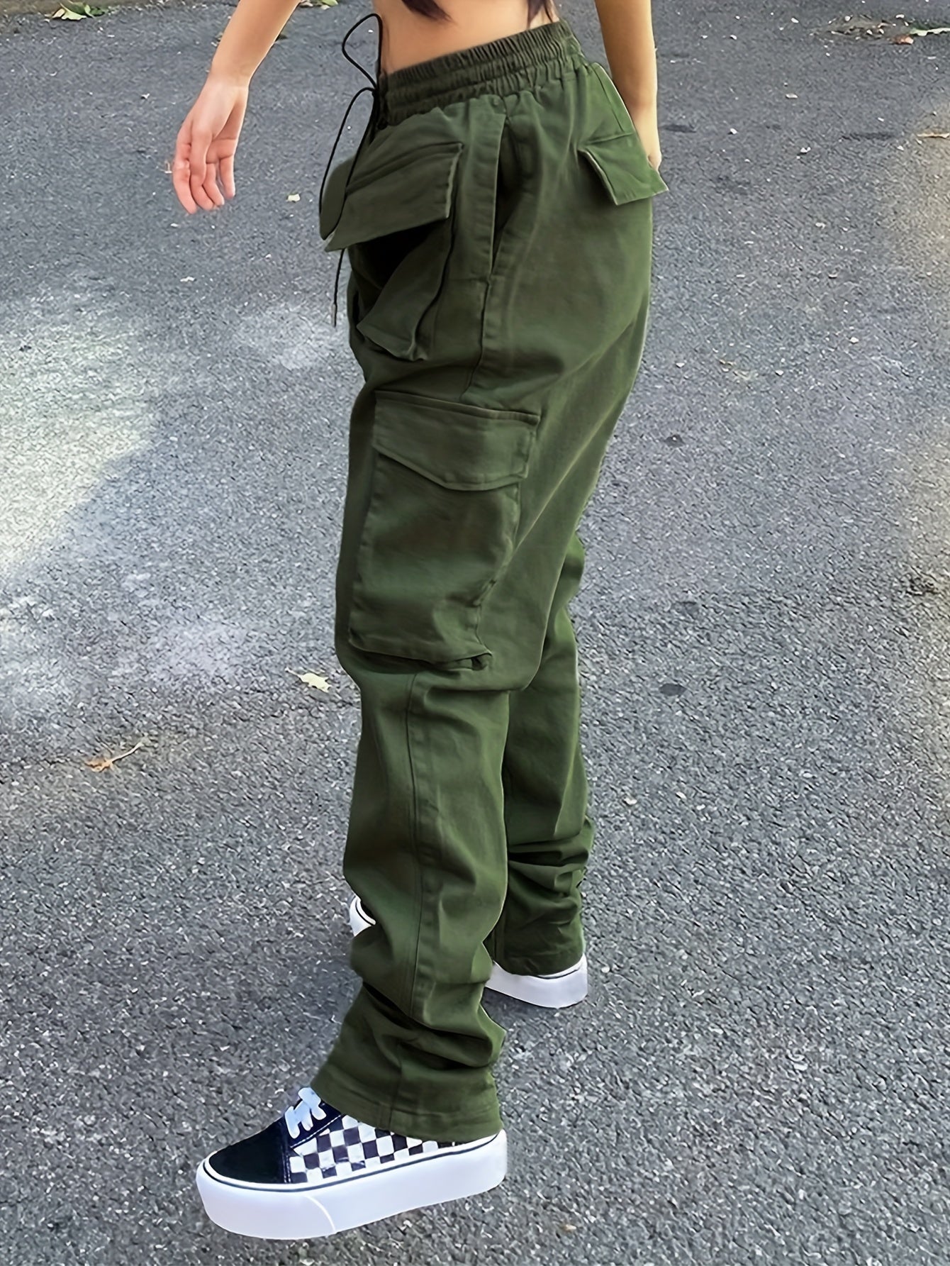 Cargo Pants Loose Fit Drawstring Elastic Waist Casual Sports Trousers