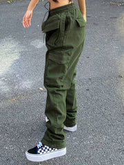 Cargo Pants Loose Fit Drawstring Elastic Waist Casual Sports Trousers