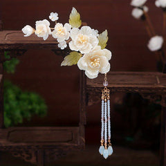 Chinese Style Flower Hair Clip With Beaded Tassel