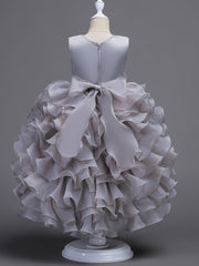 Girls Puffy Princess Dress Flowers Embroidery Layered Dress