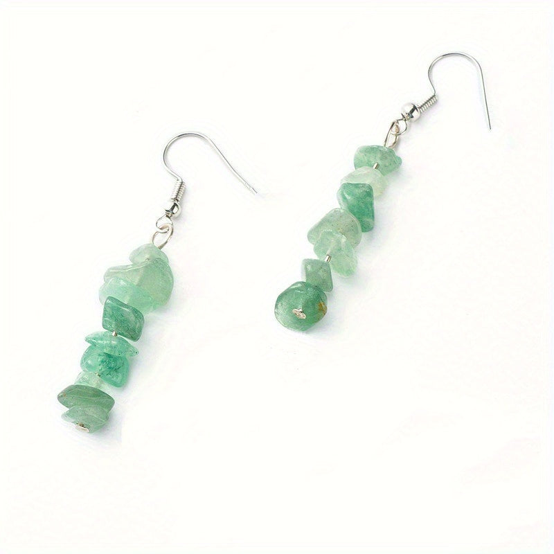 Stone Decor Drop Earrings - Natural Stone Beaded Drop Earrings