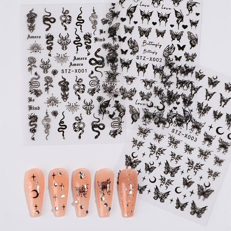 Butterfly Snake Nail Art Stickers Self Adhesive Nail Decoration