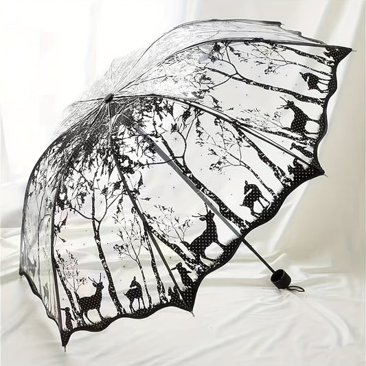Wave Edge Retro Transparent Umbrella PVC Three Folding Arch