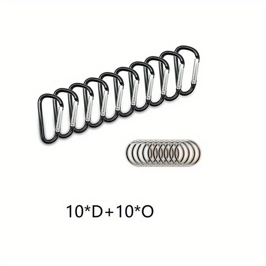 10pcs Mini Aluminum Carabiner with Keyring Lightweight D-Shaped Keychain Clip