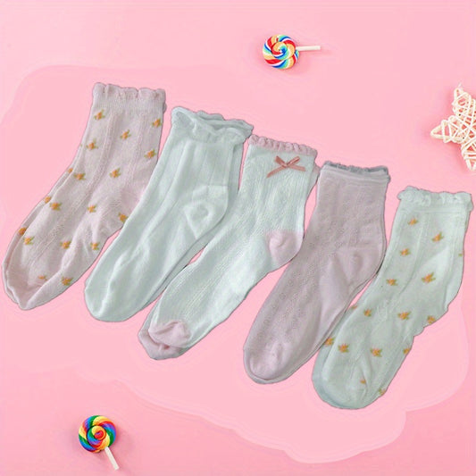 5 Pairs Girls Floral Ankle Socks for Kids Toddlers