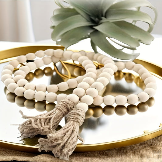 Wooden Beaded Wreath with Tassels - Natural Prayer Wood Beaded Decor