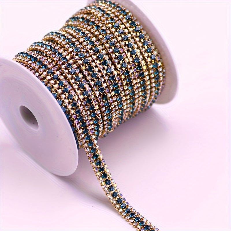 Crystal AB Rhinestone Cup Chain for Dress Decoration Sewing Golden Silvery Base