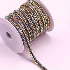 Crystal AB Rhinestone Cup Chain for Dress Decoration Sewing Golden Silvery Base