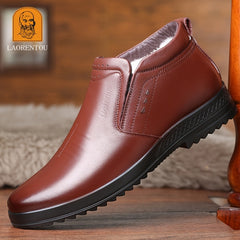 LAORENTOU Men's Leather High Top Warm Fleece Slip On Casual Shoes