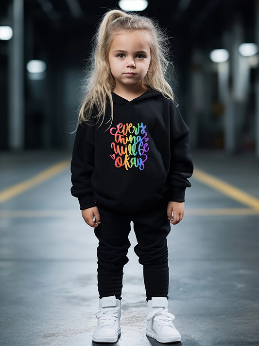 Girls 2pc Alphabets Hooded Sweatshirt & Sweatpants Set Kids Clothes