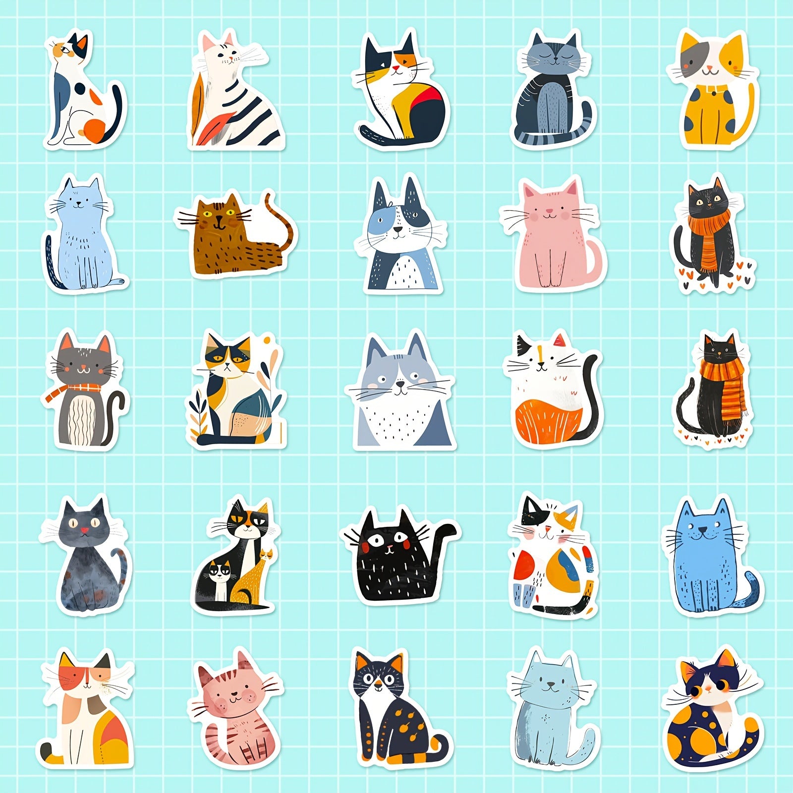 50 Pack Cartoon Cat Stickers Self Adhesive Reusable Japanese Ins