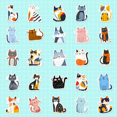 50 Pack Cartoon Cat Stickers Self Adhesive Reusable Japanese Ins