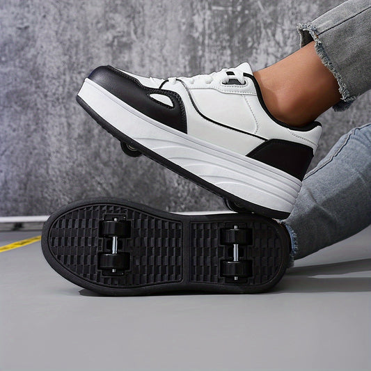 Boy's Roller Shoes Lace Up Comfy Detachable Wheel Skate Sneakers For Kids