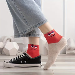 5 Pairs Cartoon Eyes Print Crew Socks Women's Stockings