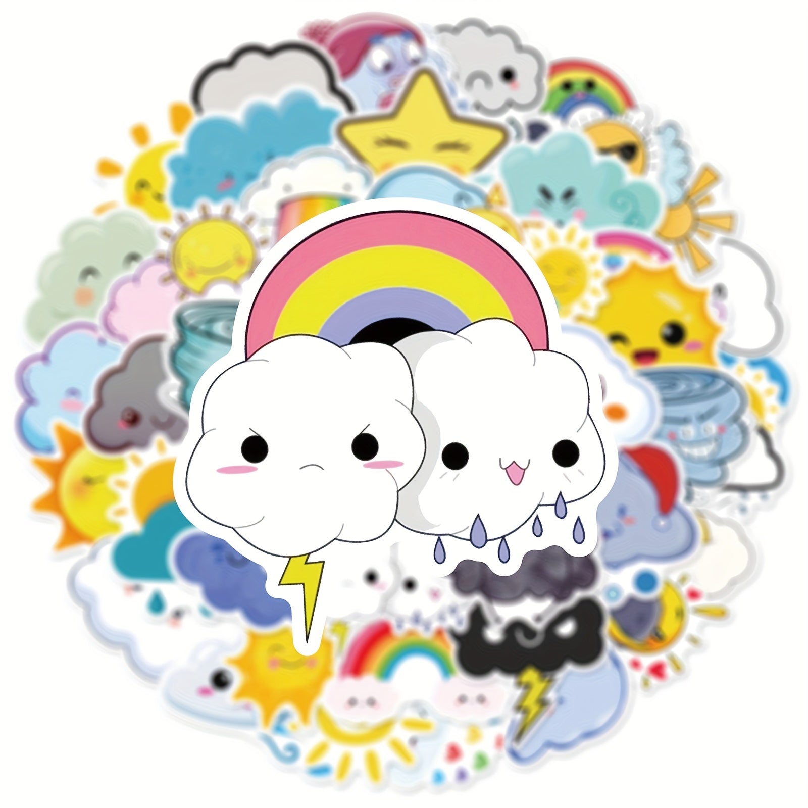 50 Weather Doodle Stickers, Waterproof Stickers for Bottles & Phone