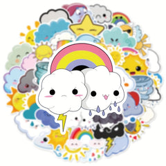 50 Weather Doodle Stickers, Waterproof Stickers for Bottles & Phone