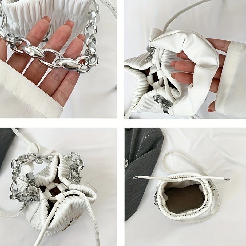 Y2K Ruched Bucket Bag Chain Crossbody Gothic Handbag