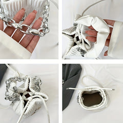 Y2K Ruched Bucket Bag Chain Crossbody Gothic Handbag